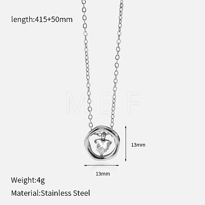 304 Stainless Steel Pave Clear Cubic Zirconia Ring with Heart Pendant Necklaces for Women WG58E99-02-1