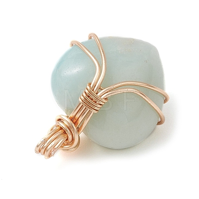 Natural Flower Amazonite Copper Wire Wrapped Pendants PALLOY-JF03309-01-1