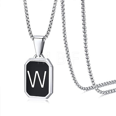 304 Stainless Steel Black Enamel Rectangle with Initial Pendant Box Chain Necklaces WG7737E-04-1