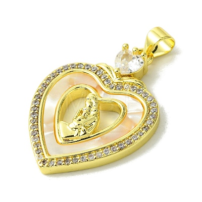 Mother's Day Real 18K Gold Plated Brass Micro Pave Clear Cubic Zirconia Pendants KK-H472-13G-08-1