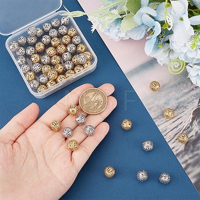 Unicraftale 60Pcs 2 Colors 304 Stainless Steel Hollow Round Beads STAS-UN0045-90-1