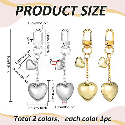 2Pcs 2 Colors Brass Heart Pendant Decorations HJEW-PH02507-1