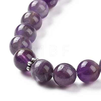 Natural Amethyst Bullet & Tassel Pendant Necklace with Mixed Gemstone Beaded Chains NJEW-E585-02C-1