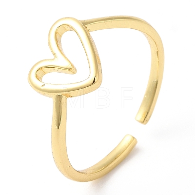 2Pcs 2 Style Rack Plating Brass Heart Open Cuff Rings Set RJEW-R137-03-1