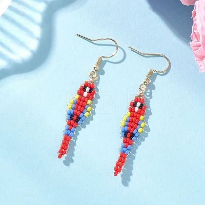 Bird Glass Seed Beaded Dangle Earrings EJEW-MZ00690-1