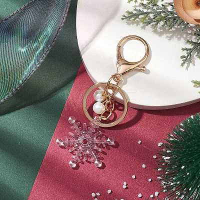 Snowflake Acrylic with Glass Pearl Bead Pendant Keychain KEYC-JKC00881-1