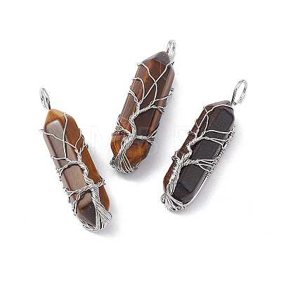 Natural & Synthetic Mixed Gemstone Copper Wire Wrapped Pendants G-F733-05-1