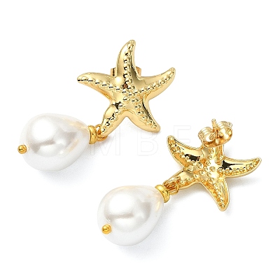 Teardrop Shell Pearl Bead Stud Earrings EJEW-JE07105-01-1