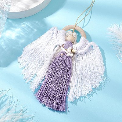 Angel Wood & Cotton Threads Pendant Decoration HJEW-JM02406-03-1