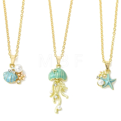 Summer Beach Alloy Enamel Sea Animal Pendant Brass Cable Chain Necklaces NJEW-JN06635-1
