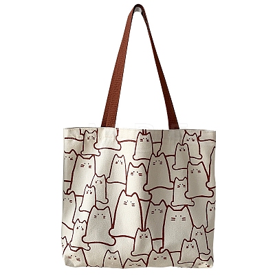 Cat Shape Printed Canvas Women's Tote Bags PW-WGB5BDC-01-1