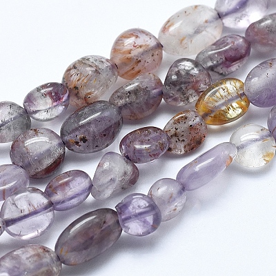 Natural Purple Phantom Quartz Purple Lodolite Quartz Beads Strands G-E483-69-1