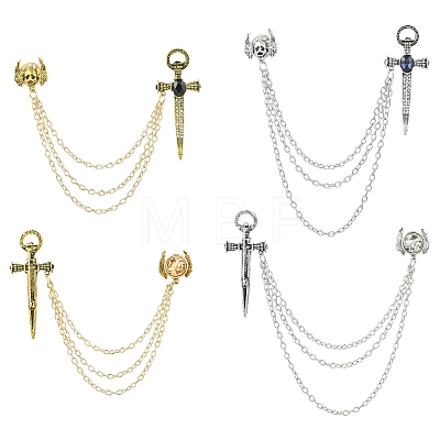 4Pcs 2 Colors Sword & Skull Alloy Hanging Chain Brooch JEWB-CJ0003-48-1