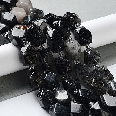 Natural Black Rutilated Quartz Beads Strands G-C182-18-01-1