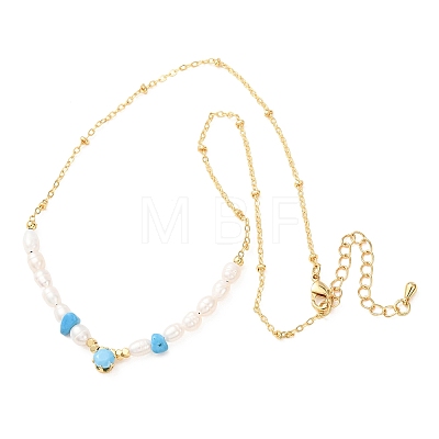 Synthetic Turquoise Chip and Rice Natural Pearl Beaded Necklaces GG-CBA3297-15G-D-1