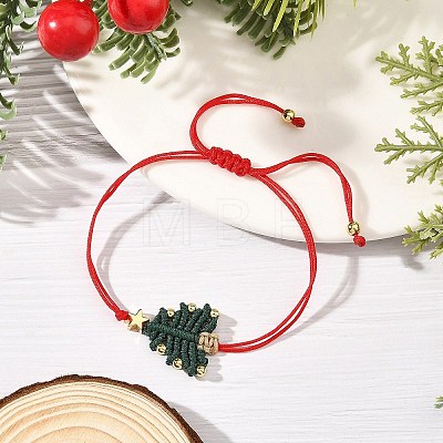 Adjustable Christmas Tree Braided Nylon String Bracelets with Brass Star BJEW-TA00762-02-1