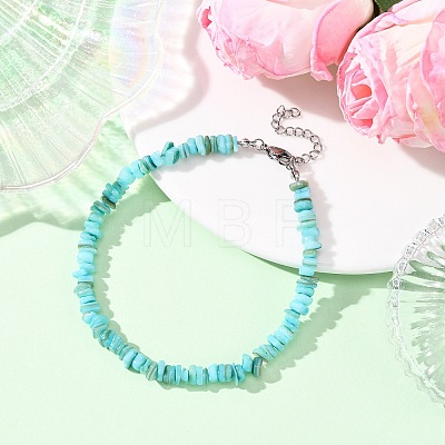 Dyed Natural Freshwater Shell Nuggets Beaded Anklets AJEW-AN00746-02-1
