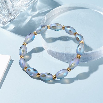 Twist Oval Frosted Glass Beads Stretch Bracelet for Women Girl BJEW-JB07247-1