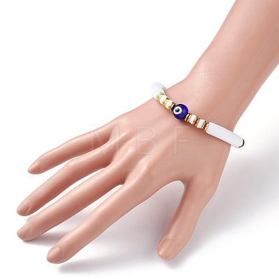 Evil Eye Lampwork Beads Stretch Bracelet BJEW-JB07222-01-1
