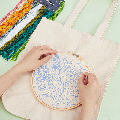DIY Flower Pattern Tote Bag Embroidery Making Kit DIY-WH0349-21A-1