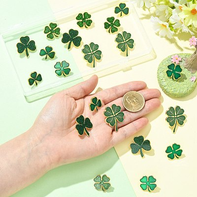 20Pcs 5 Styles Saint Patrick's Day Clover Alloy Enamel Lapel Pin Back Brooches for Backpack Clothes JEWB-CJ0003-65-1