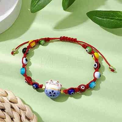 Adjustable Lanmpword Evil Eye Braided Bead Bracelet BJEW-JB11059-02-1