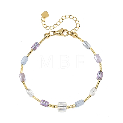 Gradient Color Electroplate Glass and Brass Tube Beaded Bracelets BJEW-JB14501-1