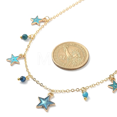 Natural Agate Round & Alloy Enamel Star Charms Bib Necklace with 304 Stainless Steel Chains NJEW-JN04404-03-1
