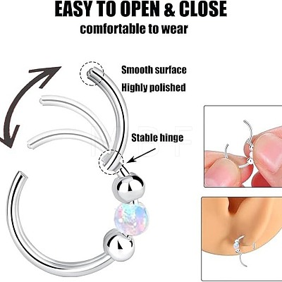 316L Surgical Stainless Steel & Round Synthetic Opal Hoop Nose Rings WG47E0A-03-1