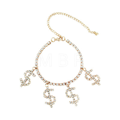 Dollar Sign Alloy Crystal Rhinestone Charms Anklets for Women WGFF723-01-1