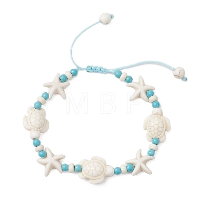 Starfish & Turtle Synthetic Turquoise Beads Braided Bead Bracelets for Women BJEW-JB12130-03-1