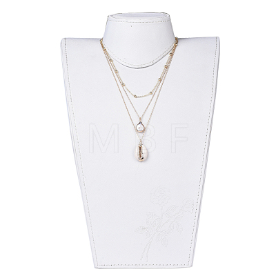 Cowrie Shell and Plated Natural Baroque Pearl Keshi Pearl Tiered Necklaces NJEW-JN02389-1