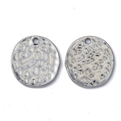 Alloy Blank Flat Round Hammered Pendants PALLOY-M031-07B-1