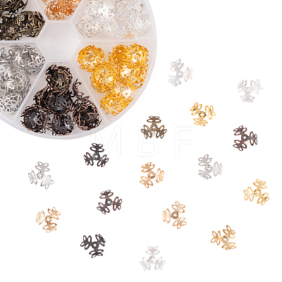 210Pcs 6 Colors 3-Petal Iron Bead Caps IFIN-CJ0001-66-1