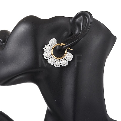 Shell Pearl & Synthetic Green Turquoise & Natural Black Onyx Flower Hoop Earrings EJEW-MZ00662-01-1