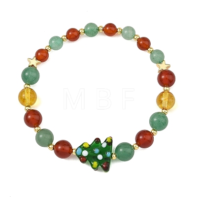 Handmade Lampwork Christmas Tree Bracelets BJEW-TA00755-1