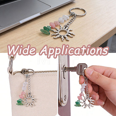 1Pc Gemstone Chip with 201 Stainless Steel Charm Keychains KEYC-CO0001-01C-1
