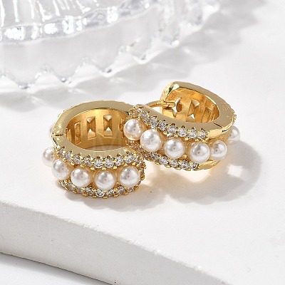Real 18K Gold Plated Hollow Chunky Cubic Zirconia Huggie Hoop Earrings EJEW-I260-05G-NR-1