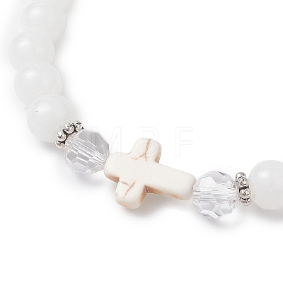 Round Spray Painted Imitation Jade Glass Beads Stretch Bracelets for Women BJEW-JB12881-02-1