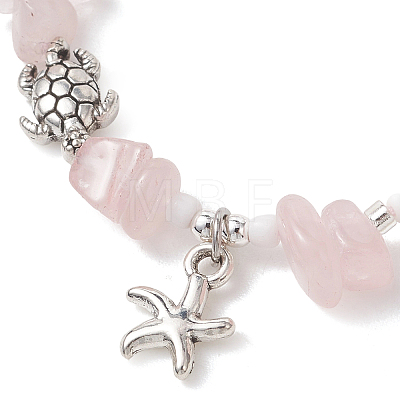 Turtle Alloy Charm Bracelets BJEW-MZ00329-02-1