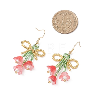 Flower with Bowknot Handmade Glass Seed Beads Dangle Earrings EJEW-MZ00655-1