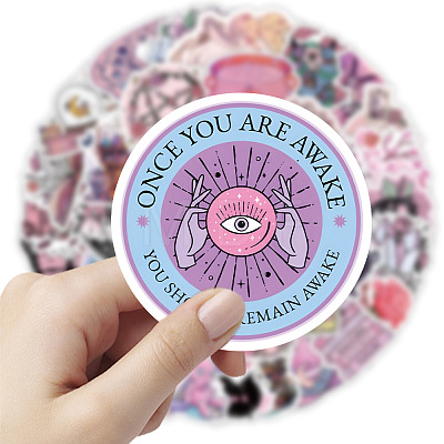 50Pcs Divination Theme Waterproof PVC Pink Witch Sticker Labels PW-WG78730-01-1