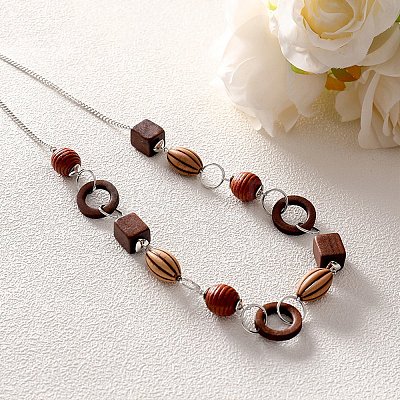 Boho Alloy & Wood & Plastic Beaded Chain Necklaces WGF3883-01-1