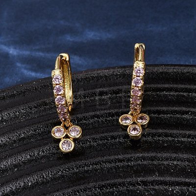 Three-Clover Brass Micro Pave Cubic Zirconia Hoop Earrings EJEW-Z159-01G-02-1