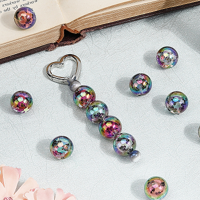 20Pcs UV Plating Acrylic Printed Beads TACR-SC0001-46C-1
