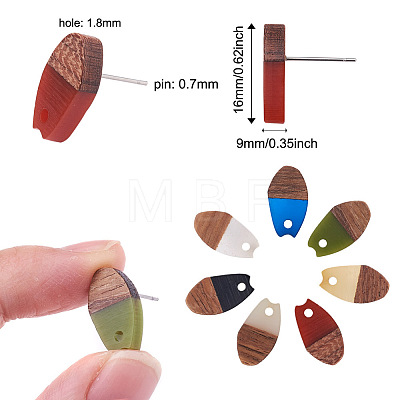Craftdady 14 Pairs 7 Colors Resin & Walnut Wood Stud Earring Findings MAK-CD0001-03-1
