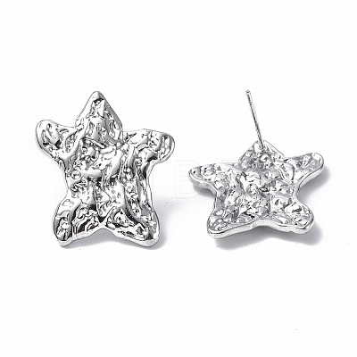 304 Stainless Steel Textured Star Stud Earrings for Women EJEW-F300-01P-1