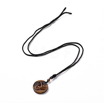 Adjustable Natural Tiger Eye Sailor's Knot Pendant Necklace with Nylon Cord for Women NJEW-L171-02A-1