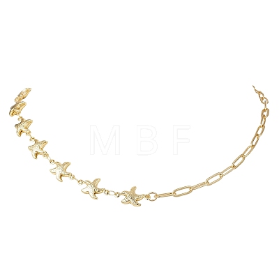 Ocean 304 Stainless Steel Starfish Link Chain and Brass Paperclip Chain Necklaces for Women NJEW-JN05927-1