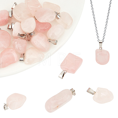 20Pcs Natural Rose Quartz Pendants G-BBC0001-50D-1